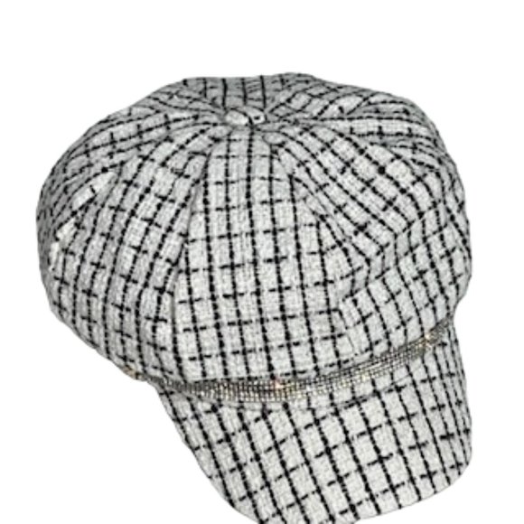 MARCUS ADLER White And Black Newsboy Style Cap With Rhinestone-Trimmed Rim NWT main image 5